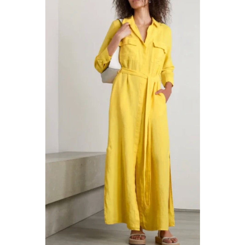 L'agence Cameron Belted Linen Maxi Shirt Dress Size S Small